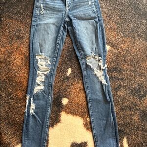 American Eagle Outfitters High Rise Distressed Blue Jeans